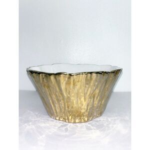 Elegance Tree Bark Porcelain Gold Serving Bowl, 8" W x 4" H Festive